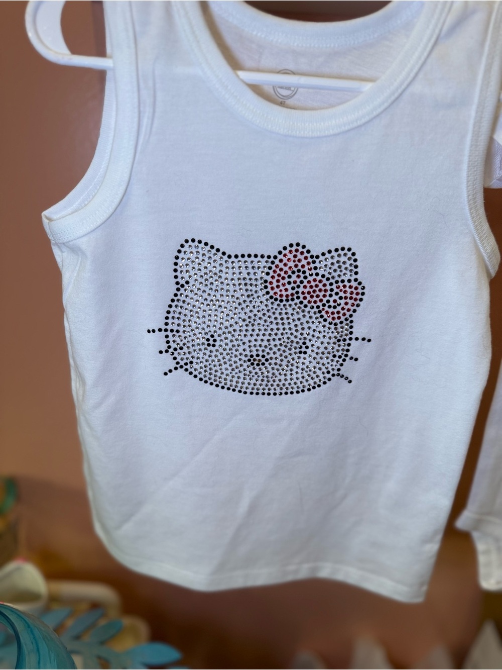 White Kids Tank Top-fully rhinestoned Hello Kitty-NWT -4T FREE GIFT